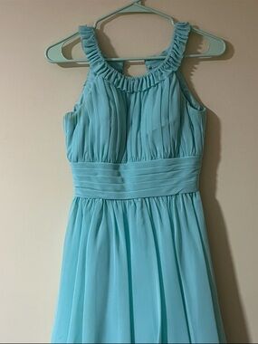 Juniors - Light Aqua Ruffled Halter Dress